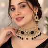Monalisa Black Onyx | American Diamond Choker Necklace Set with Earrings | Elegant Jewelry |