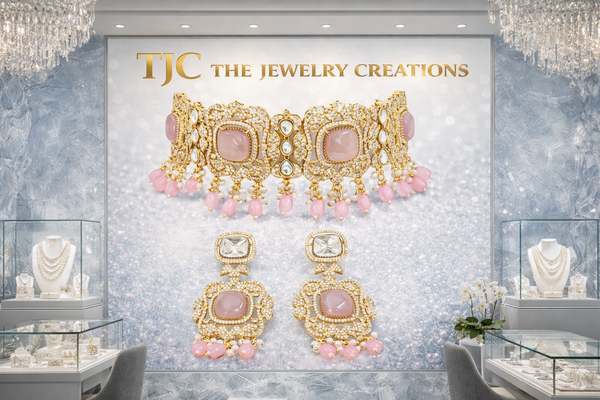 Monalisa Blush Pink | American Diamond Choker Necklace Set with Earrings | Elegant Jewelry |
