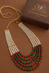 Gold Plated | Brass | Red - Green Color 5 Layer Beaded Mala Necklace |