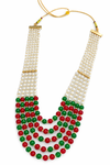 Gold Plated | Brass | Red - Green Color 5 Layer Beaded Mala Necklace |