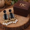 Black Onyx Glass | Silver & Gold (Dual) Plated | Silver Replica Oxisidised Earrings |