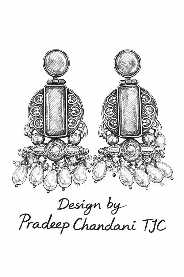 Turquoise Glass | Silver & Gold (Dual) Plated | Silver Replica Oxisidised Earrings |