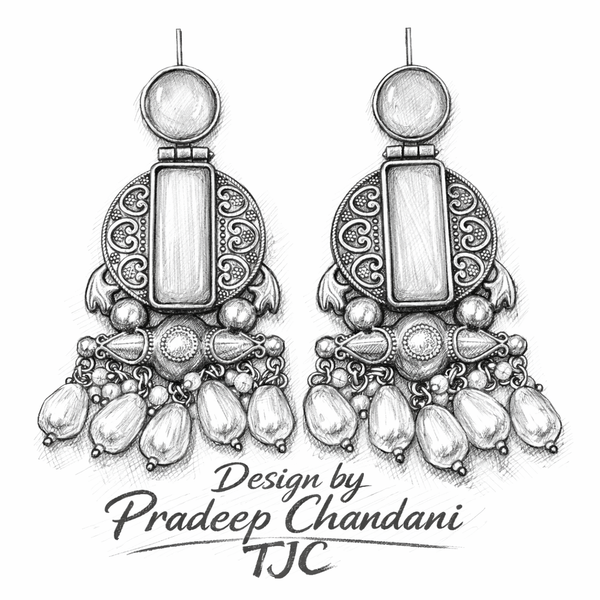 Moonstone Glass | Silver & Gold (Dual) Plated | Silver Replica Oxisidised Earrings |