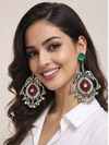 Silver Replica | Red Chalcedony & Pearl | Oxidised Kashmiri Earrings |