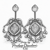 Silver Replica | Blue Chalcedony & Pearl | Oxidised Kashmiri Earrings |