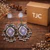 Silver Replica | Lavender Chalcedony & Pearl | Oxidised Kashmiri Earrings |
