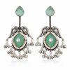 Silver Replica | Green Chalcedony & Pearl | Oxidised Kashmiri Earrings |