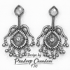 Silver Replica | Sky Blue Chalcedony & Pearl | Oxidised Kashmiri Earrings |