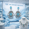 Silver Replica | Sky Blue Chalcedony & Pearl | Oxidised Kashmiri Earrings |