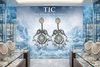 Silver Replica | Aqua Grey Chalcedony & Pearl | Oxidised Kashmiri Earrings |