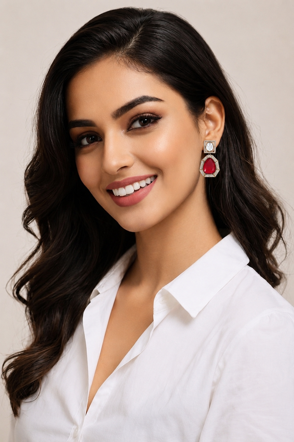 Premium Quality | Red Doublet Stone | Statement & Handmade Earrings |