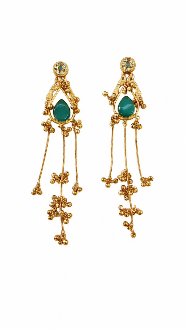 Premium Quality | Emerald Inspired Stone | Dangler Earrings |