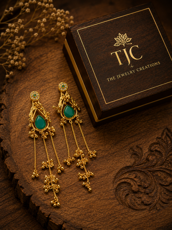 Premium Quality | Emerald Inspired Stone | Dangler Earrings |