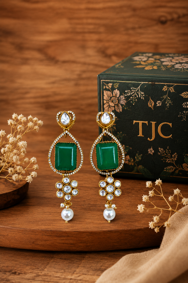 Premium Quality | Emerald Inspired | Dangler Earrings |