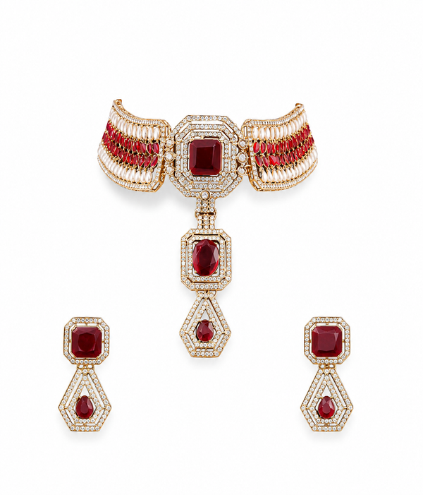 Ruby Inspired | Antique Finish | Premium Quality | Necklace Set |