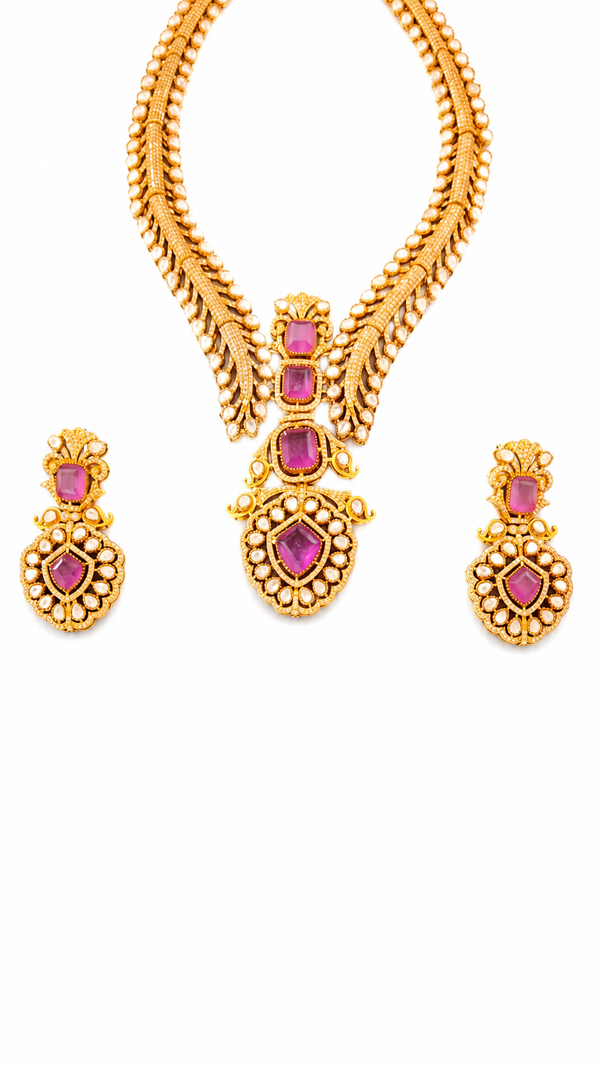 Premium Quality | Doublet Stone | Necklace Set | Amethyst Color |