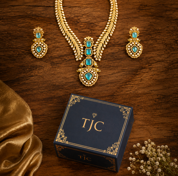 Premium Quality | Doublet Stone | Necklace Set | Sky Blue Color |