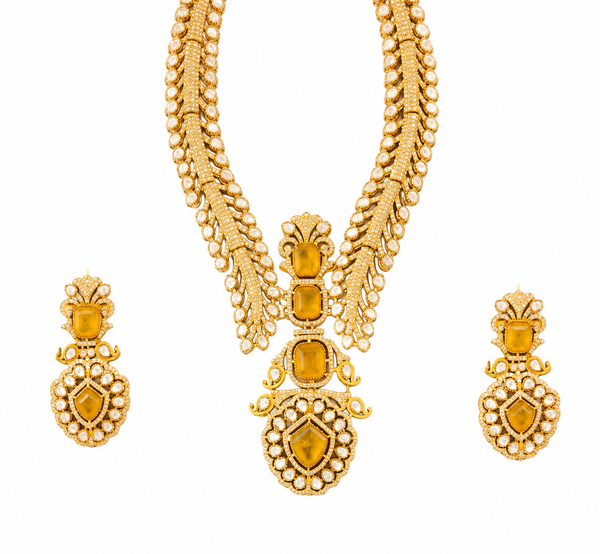 Premium Quality | Doublet Stone | Necklace Set | Yellow Color |