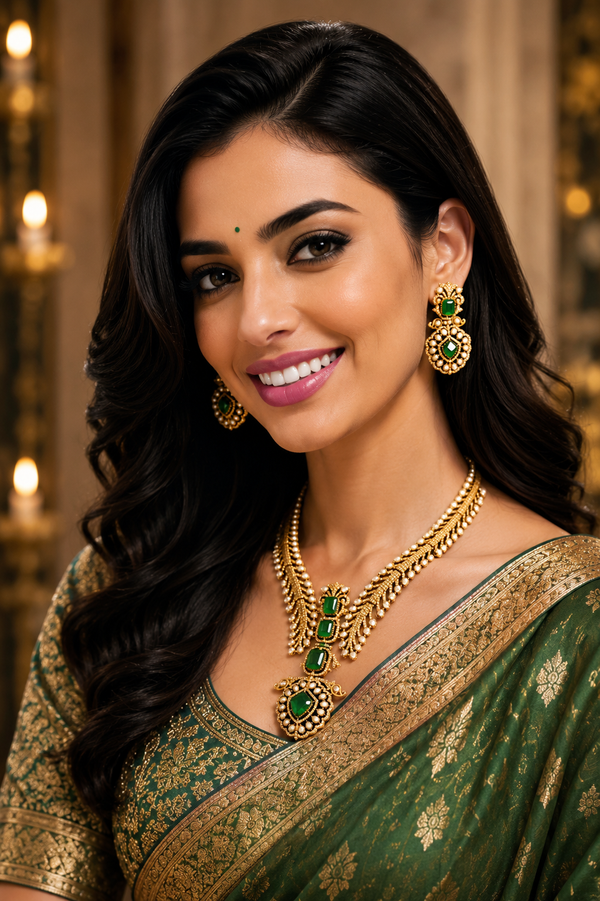 Premium Quality | Doublet Stone | Necklace Set | Green Color |