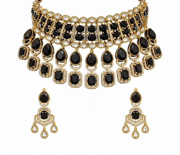 Premium Quality | Precious Inspired ColorStone | Necklace Set | Black Color |