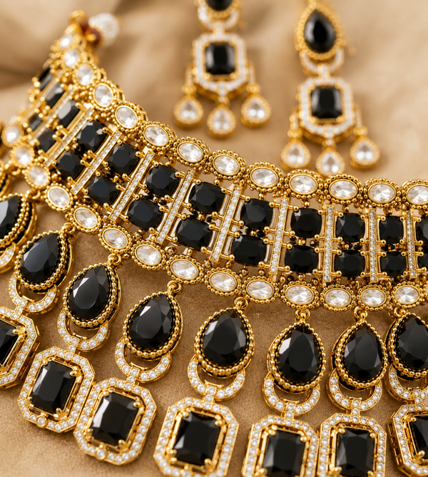 Premium Quality | Precious Inspired ColorStone | Necklace Set | Black Color |