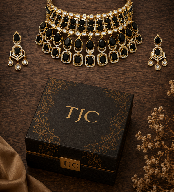 Premium Quality | Precious Inspired ColorStone | Necklace Set | Black Color |