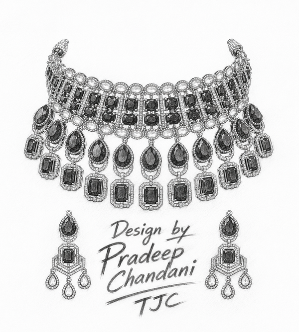 Premium Quality | Precious Inspired ColorStone | Necklace Set | Black Color |