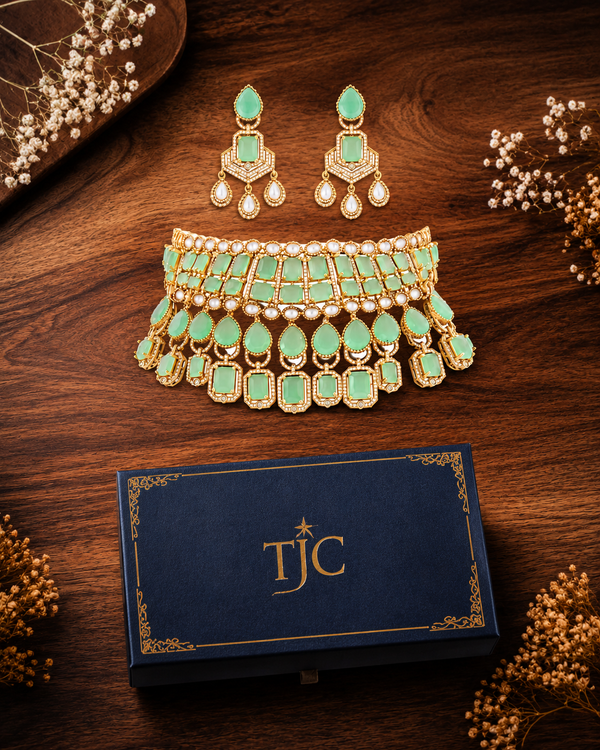 Premium Quality | Precious Inspired ColorStone | Necklace Set | Mint Color |