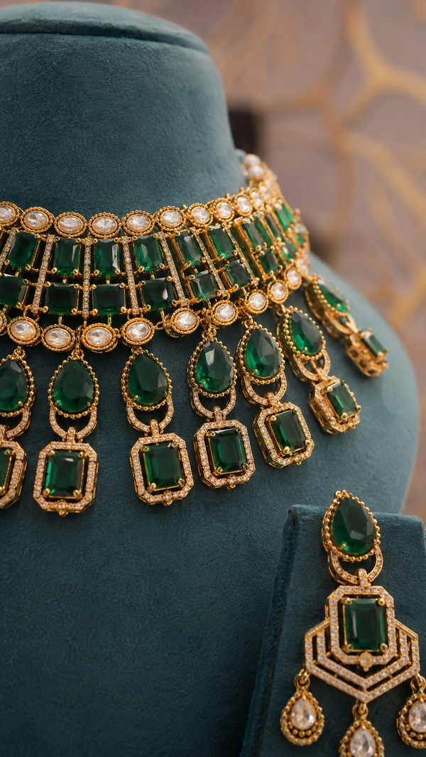 Premium Quality | Precious Inspired ColorStone | Necklace Set | Green Color |