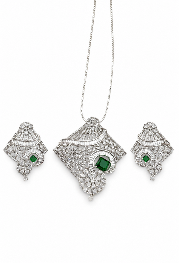 Premium Quality | Emerald & Ruby Inspired | Chain Pendant Set |