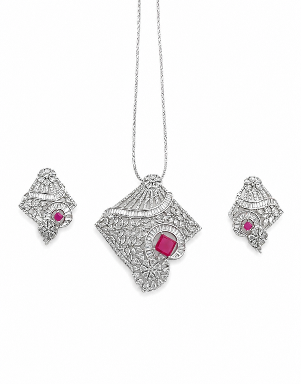 Premium Quality | Emerald & Ruby Inspired | Chain Pendant Set |