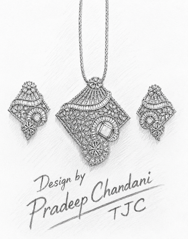 Premium Quality | Emerald & Ruby Inspired | Chain Pendant Set |