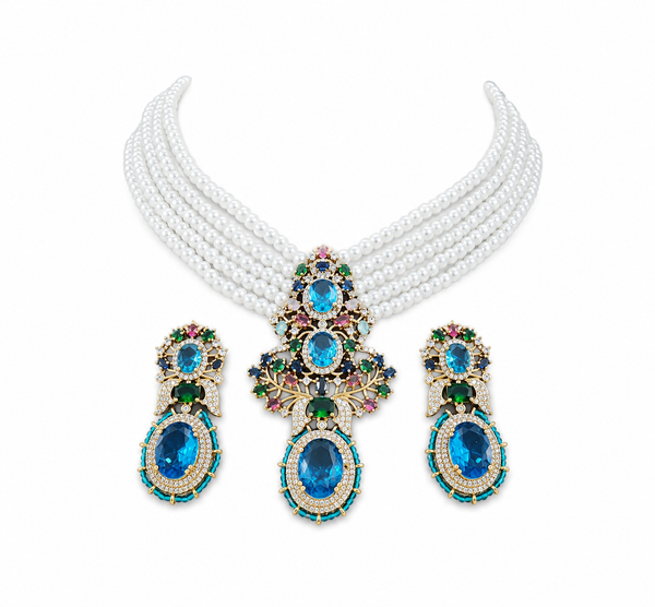 Premium Quality | Monalisa Stone | Choker Set | Sky Blue Color |