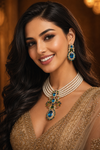 Premium Quality | Monalisa Stone | Choker Set | Sky Blue Color |