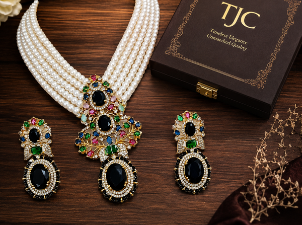 Premium Quality | Monalisa Stone | Choker Set | Black Color |