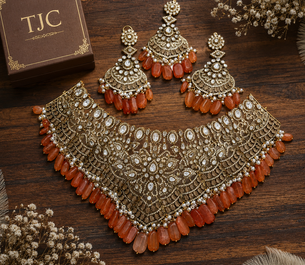 Premium Quality | 14 Carrot Anti Gold Polish | Bridal Set | Orange Color |