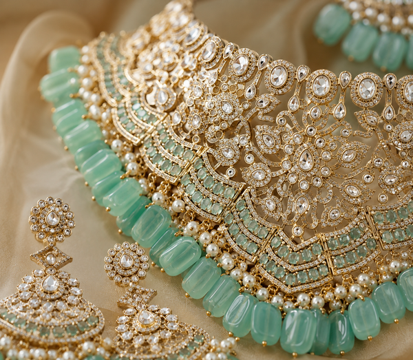 Premium Quality | 14 Carrot Anti Gold Polish | Bridal Set | Mint Color |