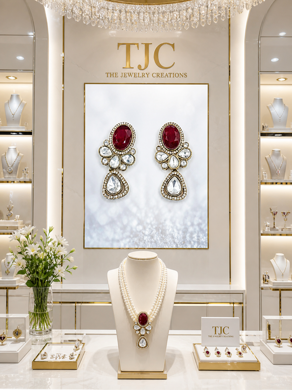 Premium Quality | Polki | Ruby Inspired | AD Detailing | Handmade Earrings |