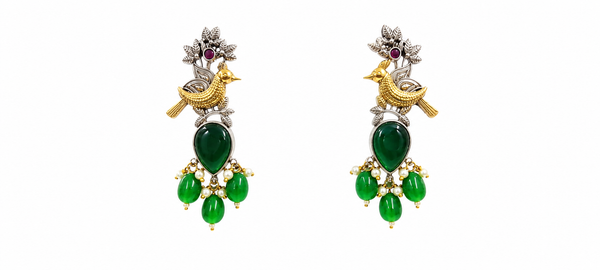 Premium Quality | Green Drop | Monalisa Stone | Glass Beads | Earrings |