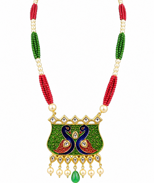 Premium Quality | White Pearl Drop | Meenakari | Long Necklace |
