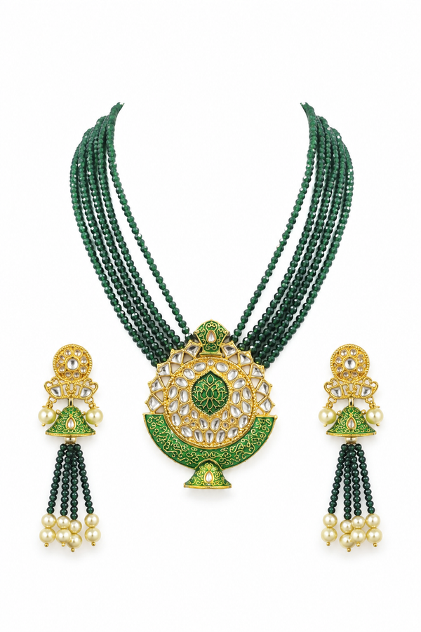 Premium Quality | Meenakari | White Pearl | Crystal Beads | Necklace Set |