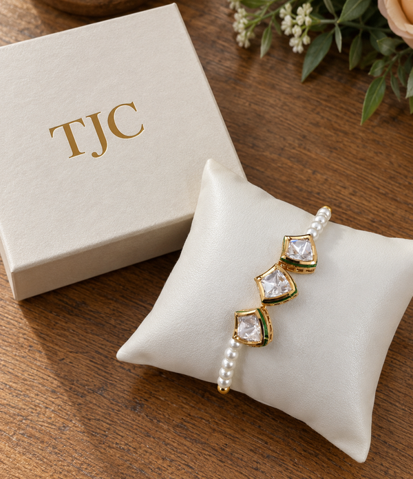 Premium Quality | White Pearl | Kundan Polki | Bracelet |