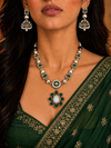 Premium Quality | German Silver | Necklace Set with Earrings | Emerald Color |