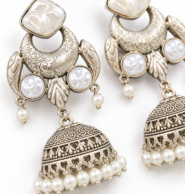 Premium Quality | Mother Of Pearl| Silver Oxidized | Earrings |