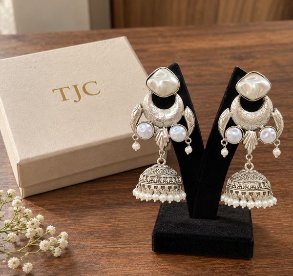 Premium Quality | Mother Of Pearl| Silver Oxidized | Earrings |