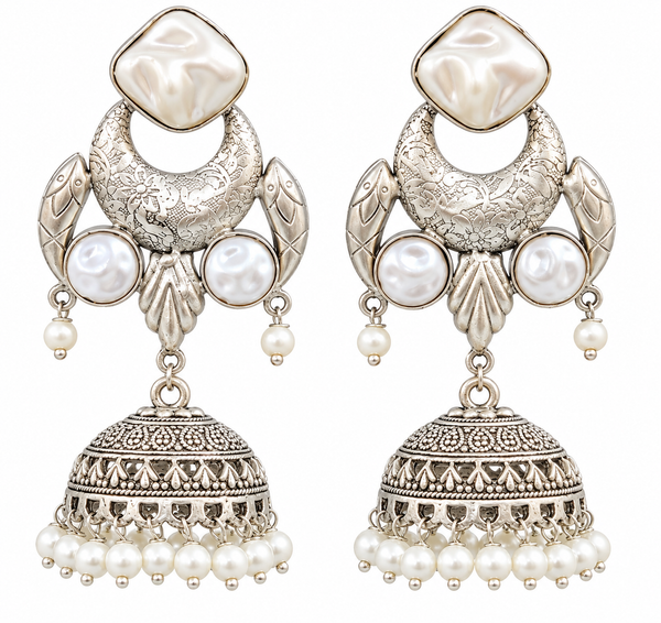 Premium Quality | Mother Of Pearl| Silver Oxidized | Earrings |