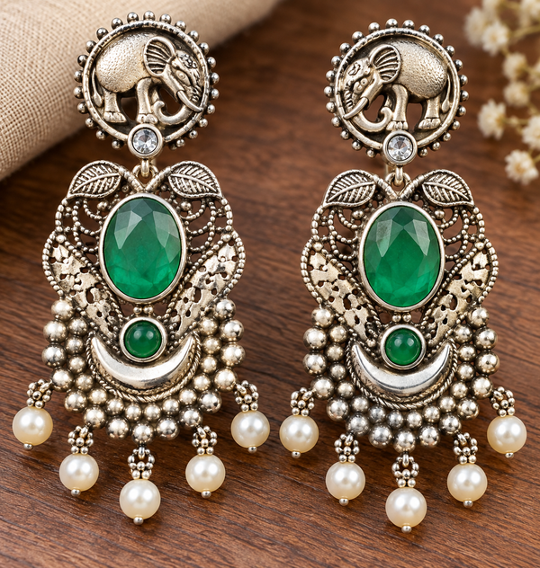 Premium Quality | Silver Oxidized Earrings | Monalisa Stone |