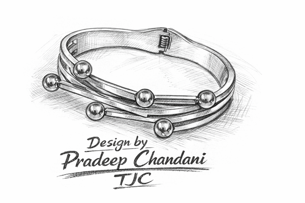 TJC Anti-Tarnish Curvy Round Ball Dual Tone Cuff Bracelet for Women