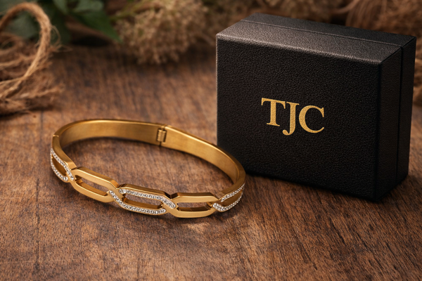 Product Name / TitleTJC Anti-Tarnish Dual Tone Dummy Stone Cuff Bracelet for Women