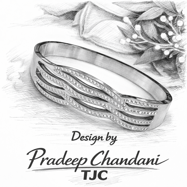 TJC Anti-Tarnish Curvy Dual Tone American Diamond Cuff Bracelet for Women